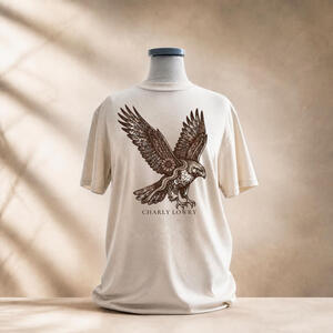 Charly Lowry Red-Tailed Hawk Tee- Eastern Woodland Americana Cream Charly Lowry T-shirt featuring a detailed red-tailed hawk graphic from the Eastern Woodland Americana collection.